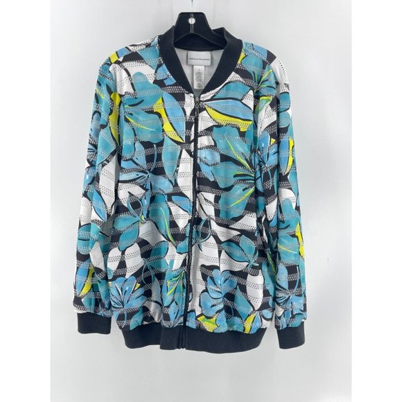 Alfred Dunner Blue Yellow Floral Print Full Zip Sweatshirt Jacket Size 14 - Picture 2 of 13